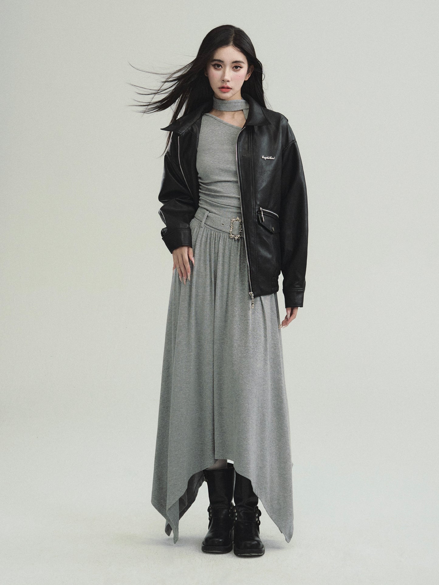 One-Shoulder Cotton Dress With Matching Scarf