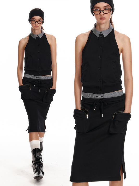 Low Rise Zip Pocket Midi Skirt, Inner Shorts