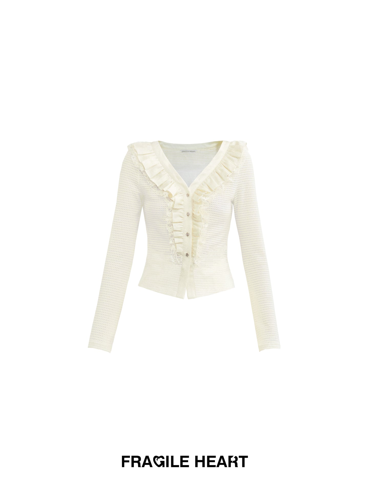 Slim Fit Ruffled Neck Mesh Knit Cardigan