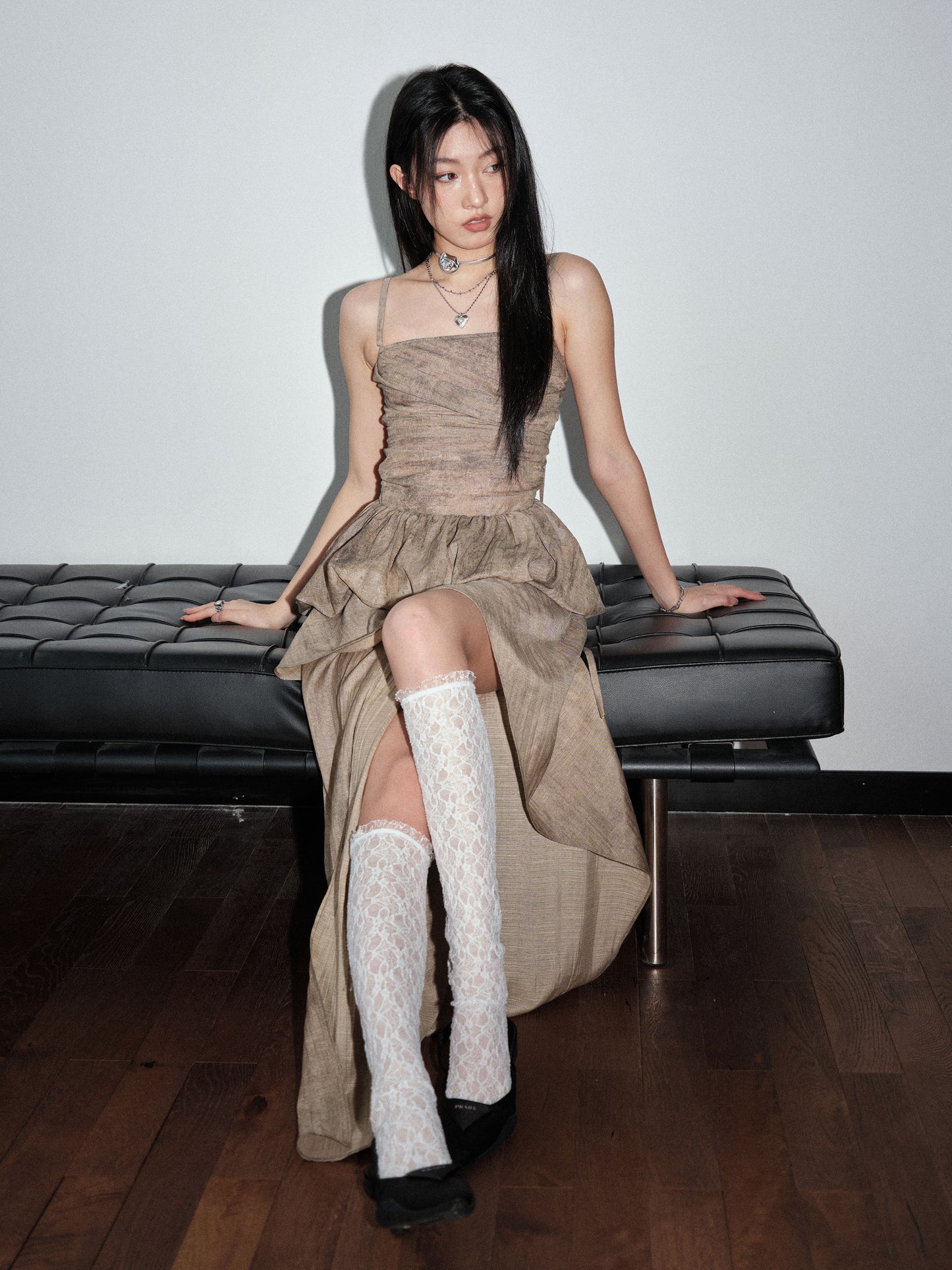 Draped Open Back Balloon Hem Two-Piece Dress