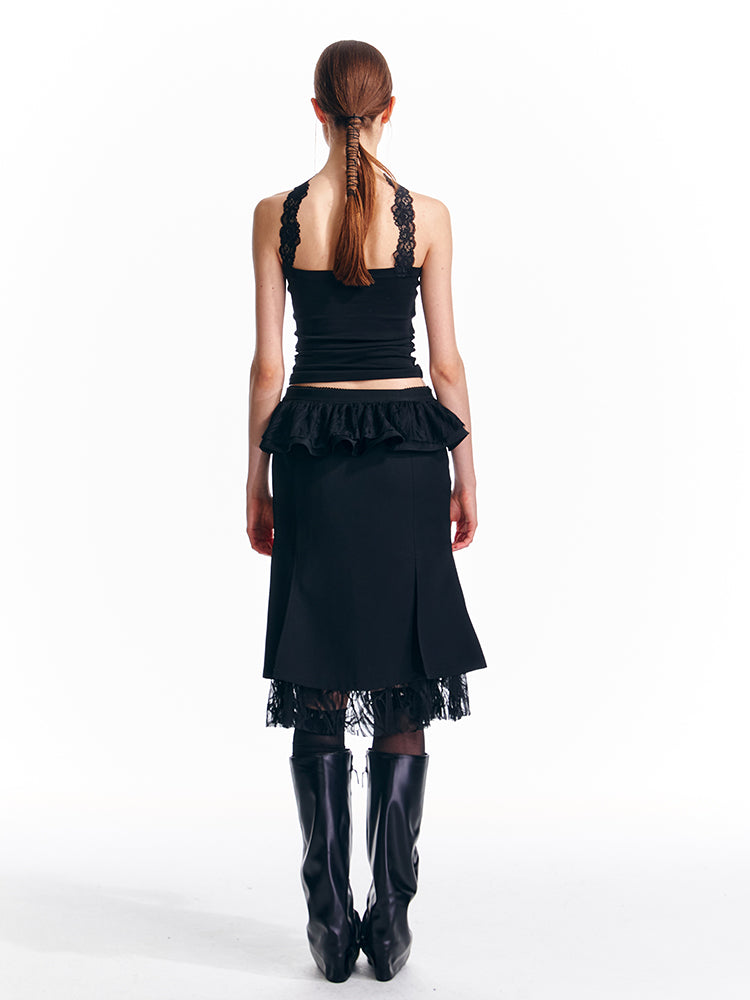 Detachable Frilled Waist Band Midi Peplum Skirt
