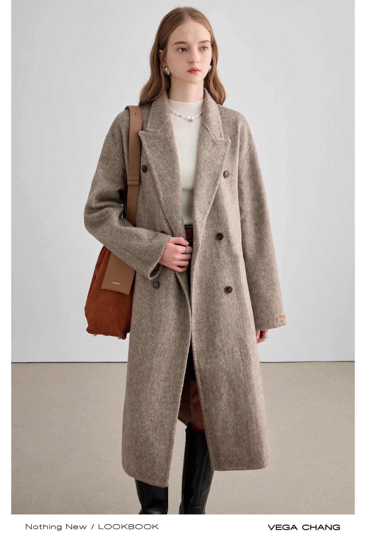 Wool Silk Blend Long Double-Breasted Coat