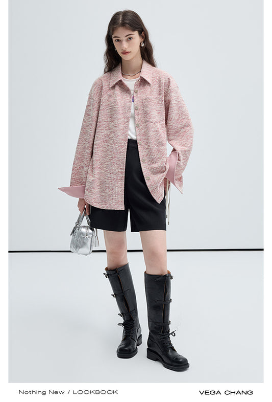Oversized Knitted Tweed Shirt Jacket