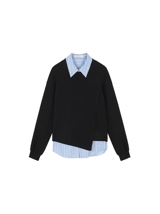 Layered Look Sweatshirt With Striped Shirt