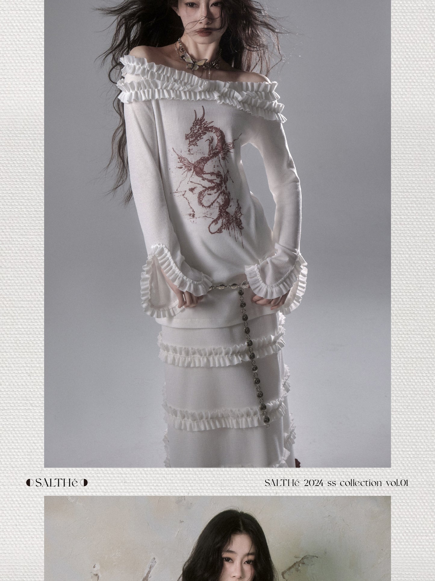 Dragon Print Off Shoulder Top And Chain Belt
