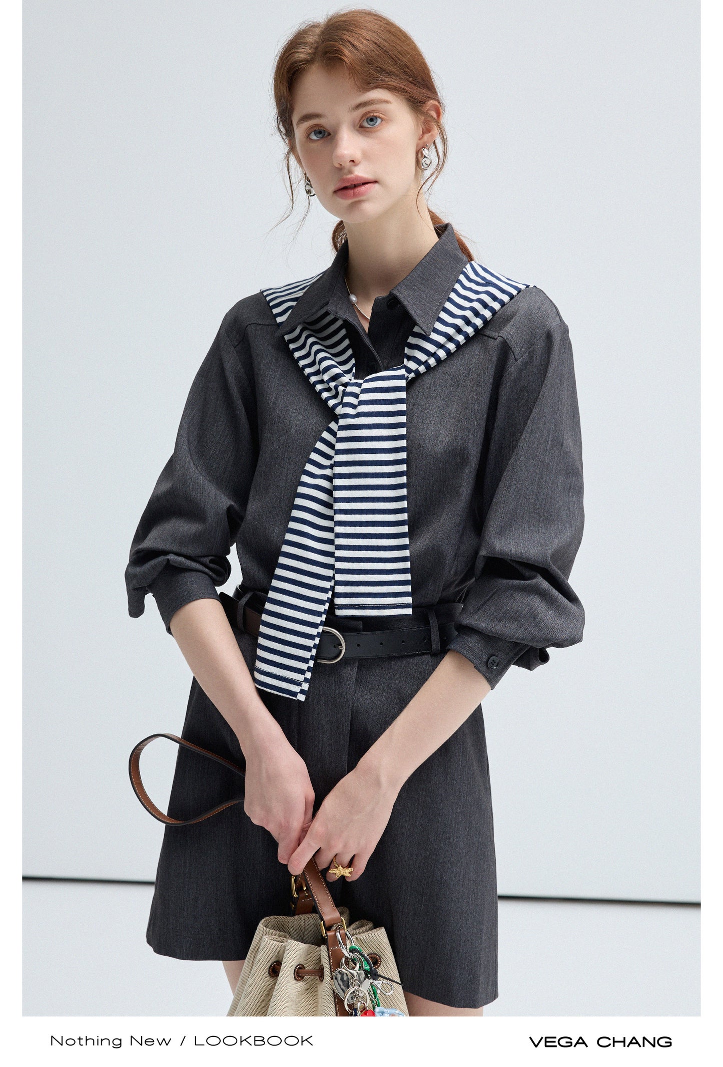 Faux Two-Piece Plain Short Twill Dress