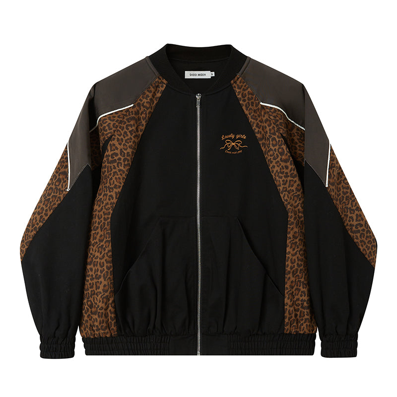 Sporty Girly Leopard Print Bomber Jacket