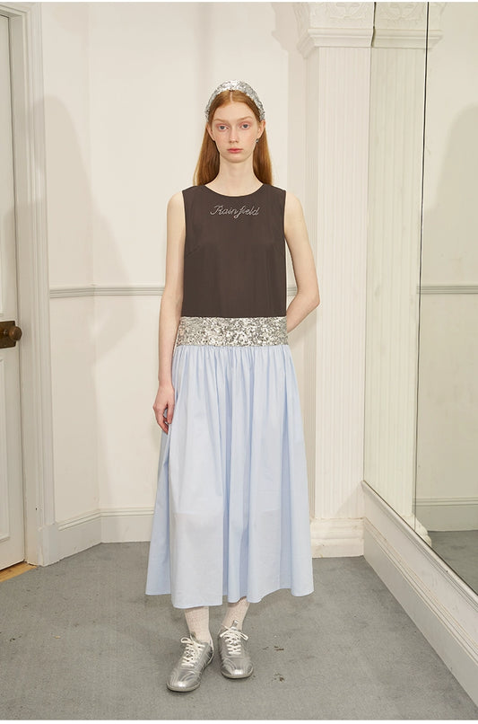 Glimmer Waist Contrast Sleeveless Long Dress