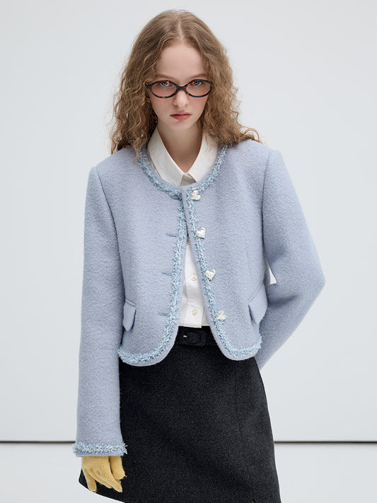 Heart Buttoned Wool Blend Short Jacket