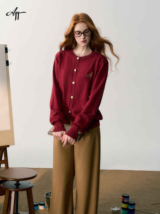 Letter Embroidered Classic Soft Knit Cardigan