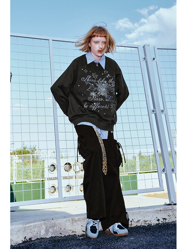 Sequined Fireworks Round Neck Raglan Sweatshirt