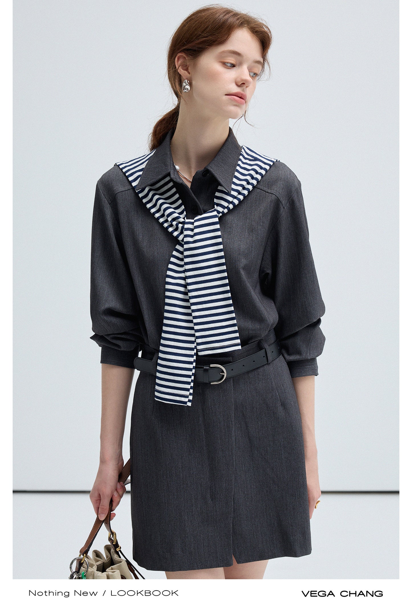 Faux Two-Piece Plain Short Twill Dress