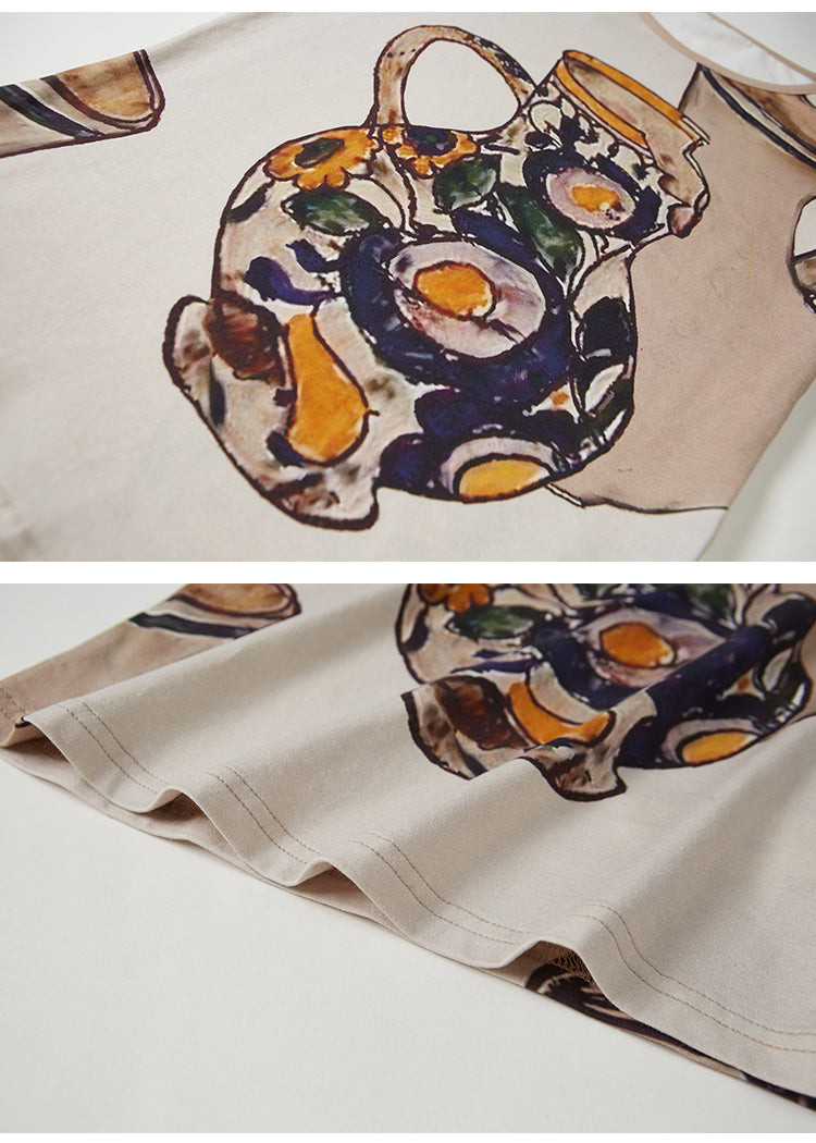 Contrast Color Flower Vase Art Print T-Shirt