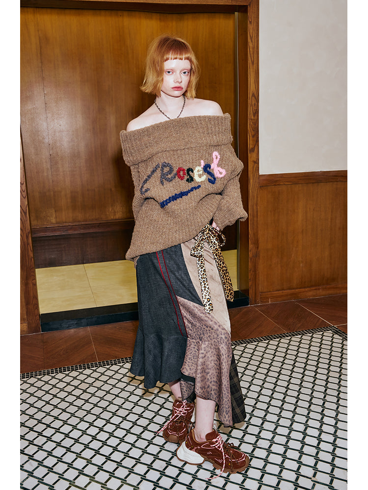 Asymmetric Zip-Up Patchwork Long Skirt