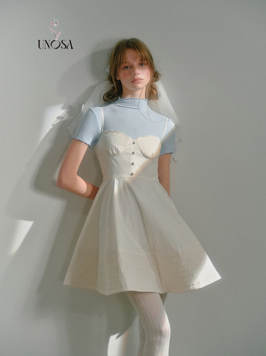 High Collar Lettuce Edge Tight Fit Inner T-Shirt