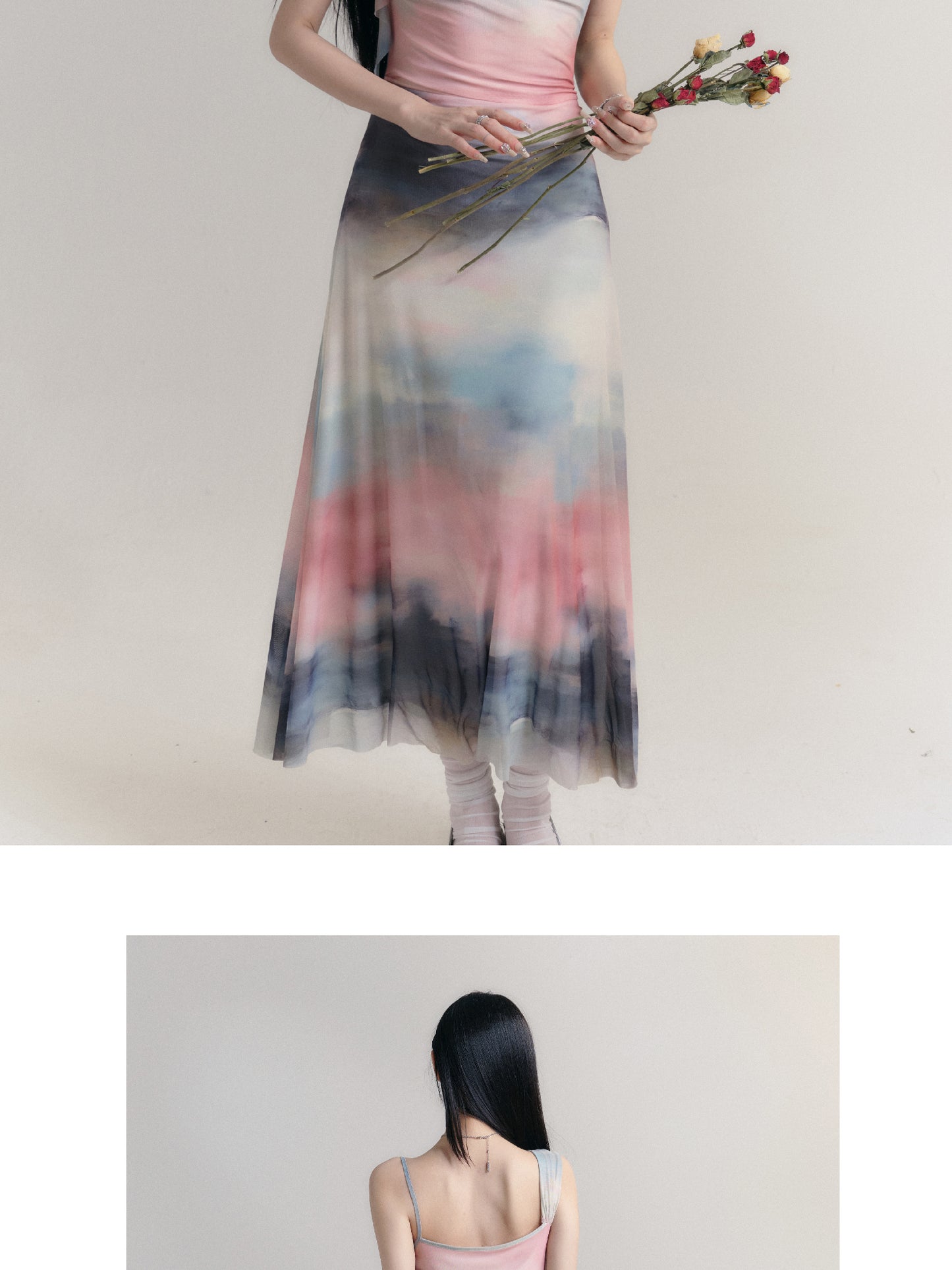 Vibrant Gradient Flower Drape Strapped Dress
