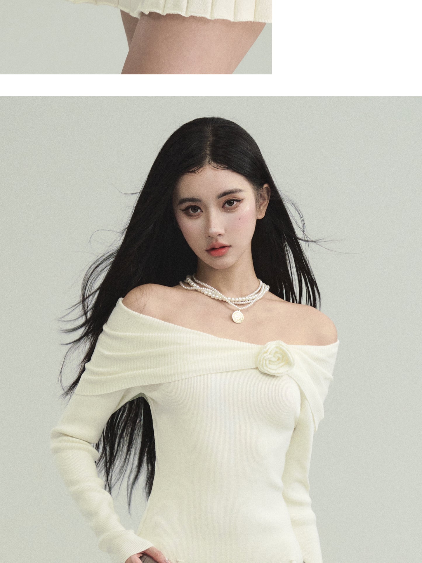 Rose Off Shoulder Rib Knit Fitted Short Dress