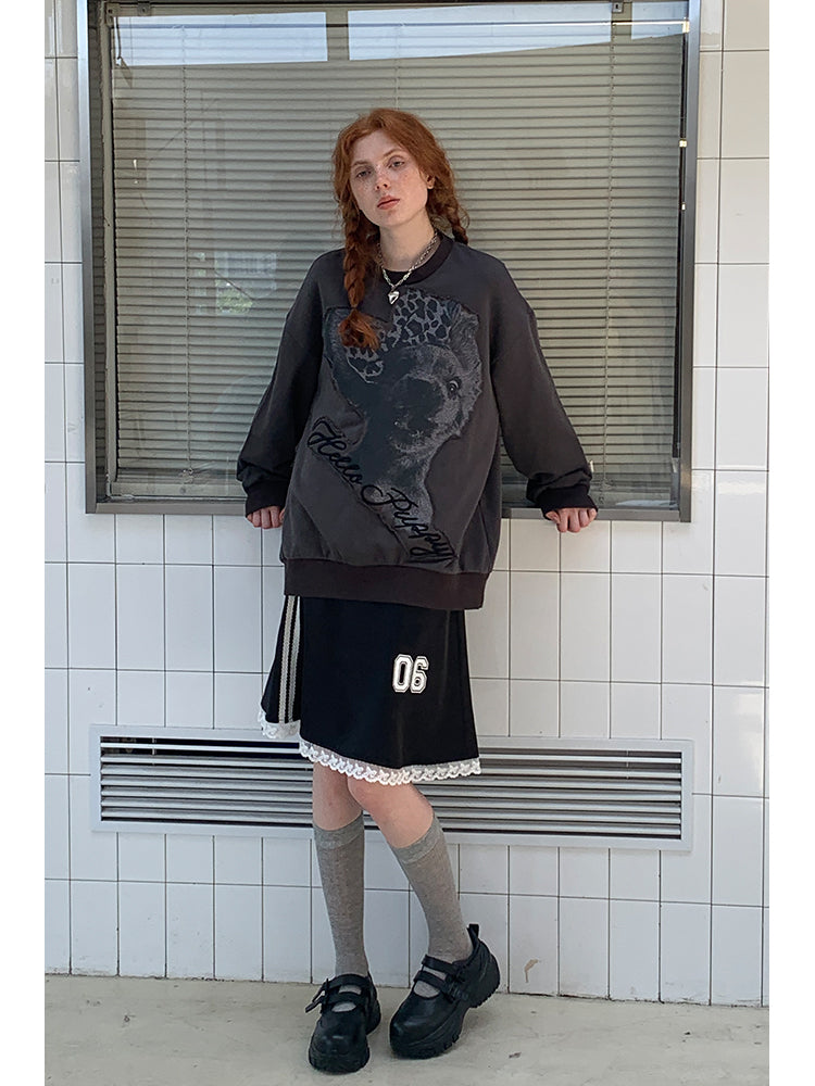 Lace Trimmed Sporty Midi Satin Skirt