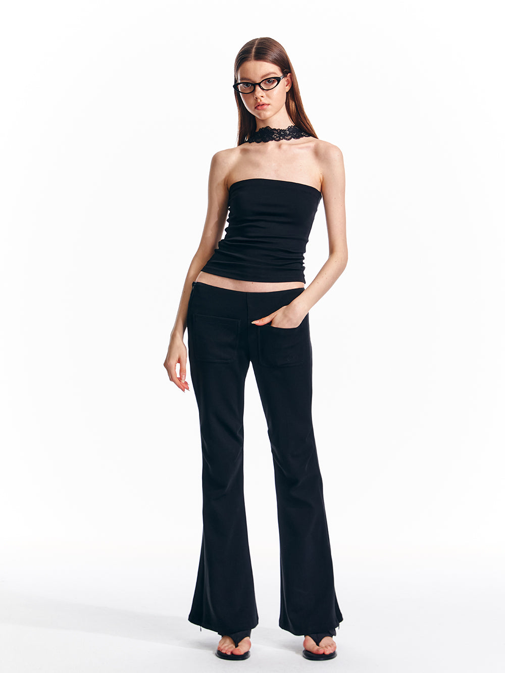 Low Rise Lace Slit Zip Flared Sweatpants