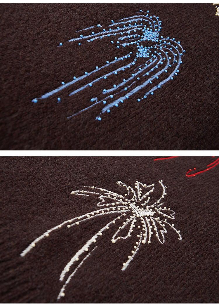 Colorful Beaded Fireworks Embroidery Sweater
