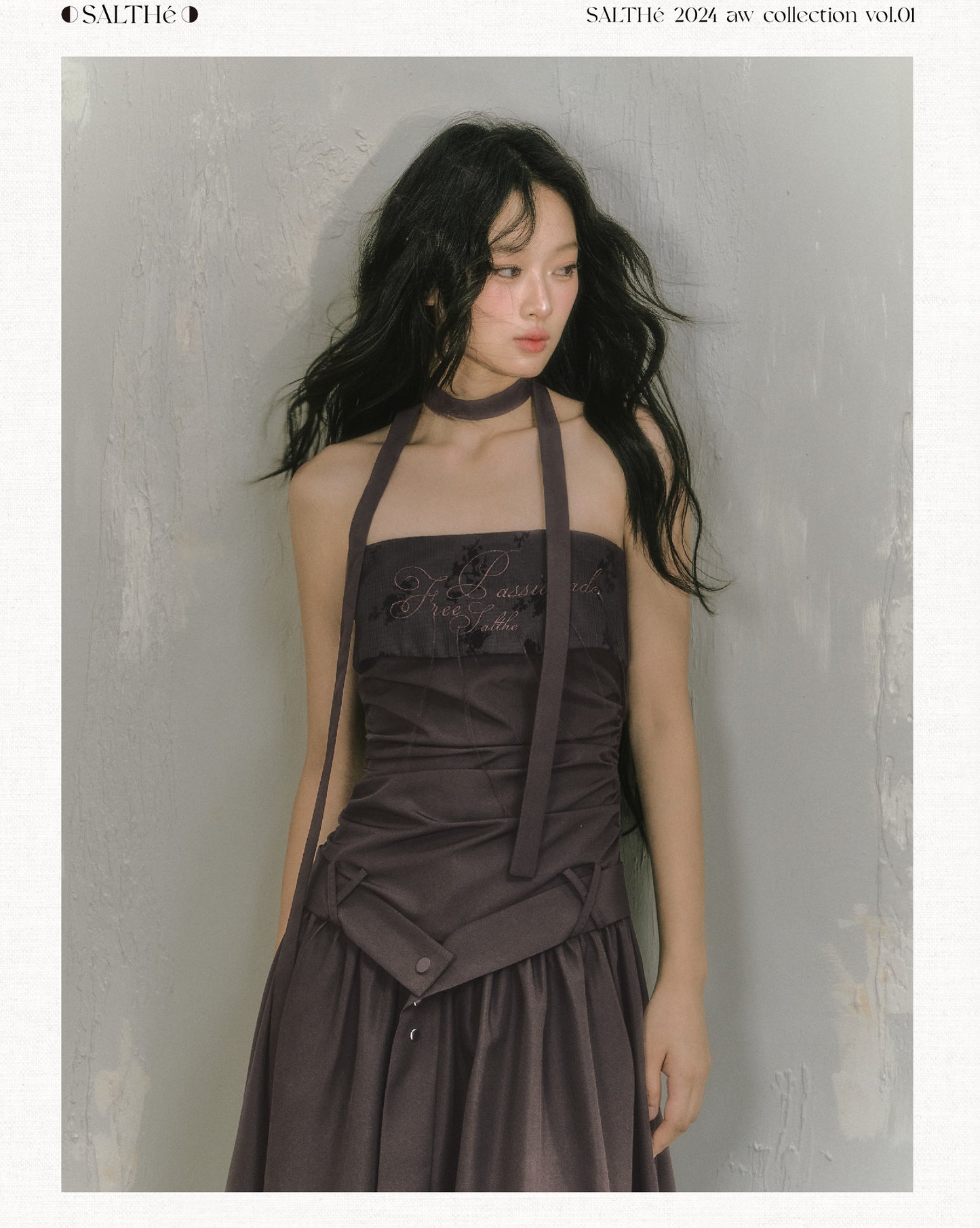Embroidered Ruched Dress With Neckband And Belt