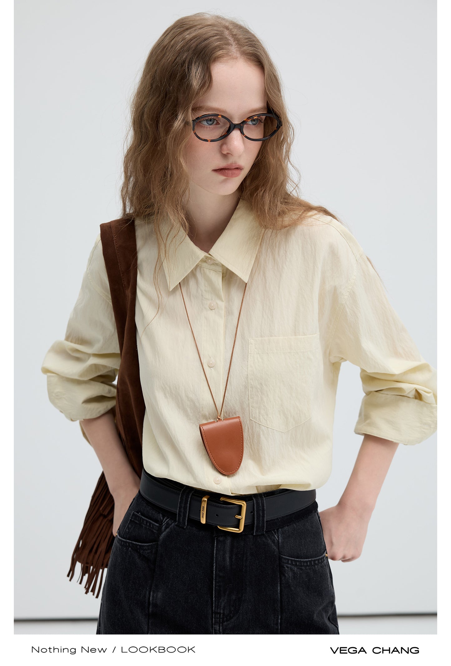 Wrinkled Texture Loose Fit Longline Color Shirt