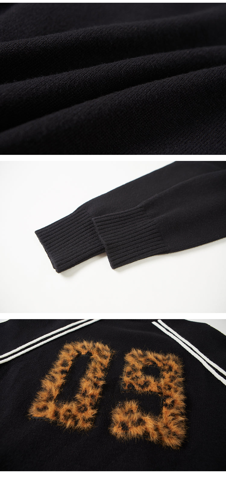 Crew Neck Knit Pullover With Leopard Patch Details