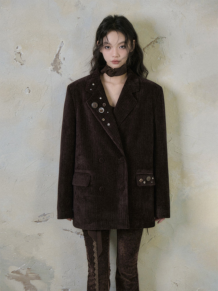 Corduroy Double-Breasted Button Jacket