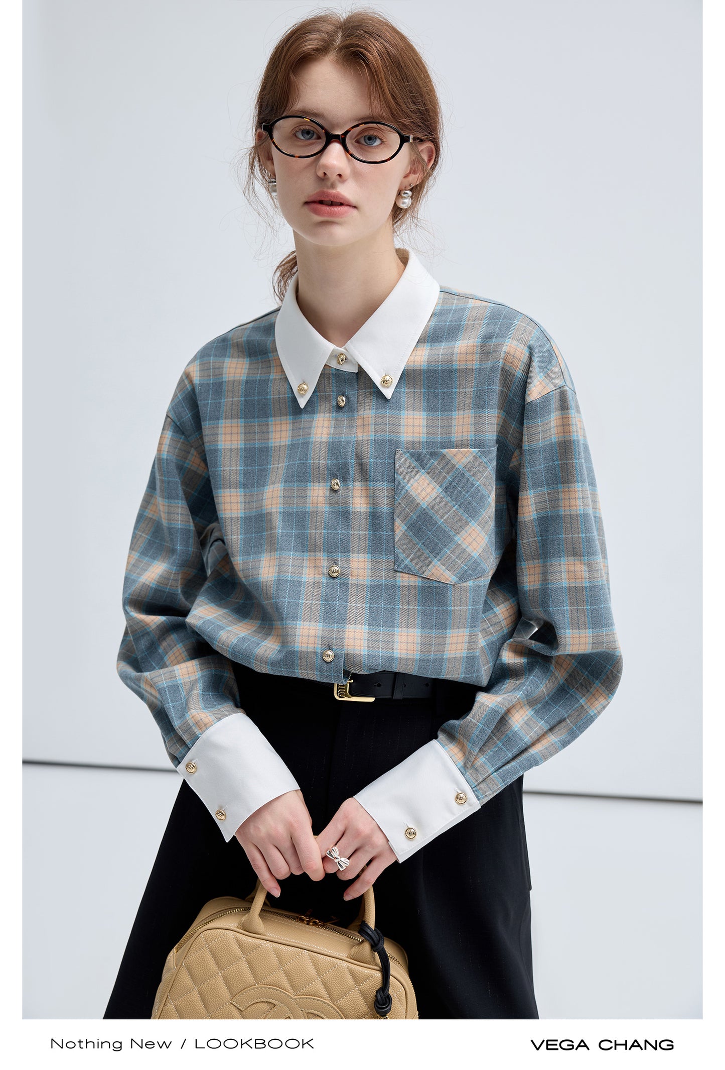 Yarn-Dyed Tartan Check Shirt With Gold Buttons