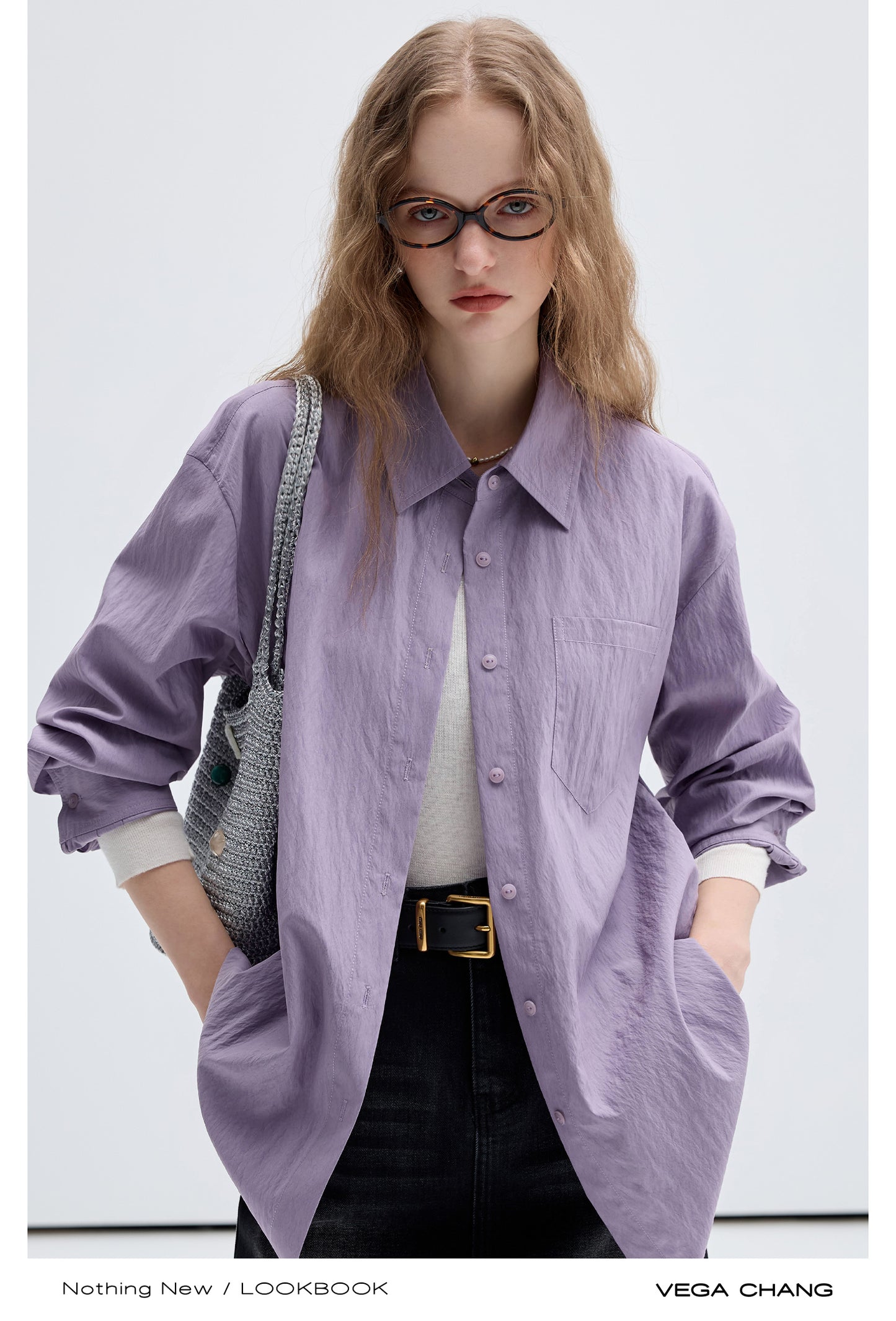Wrinkled Texture Loose Fit Longline Color Shirt