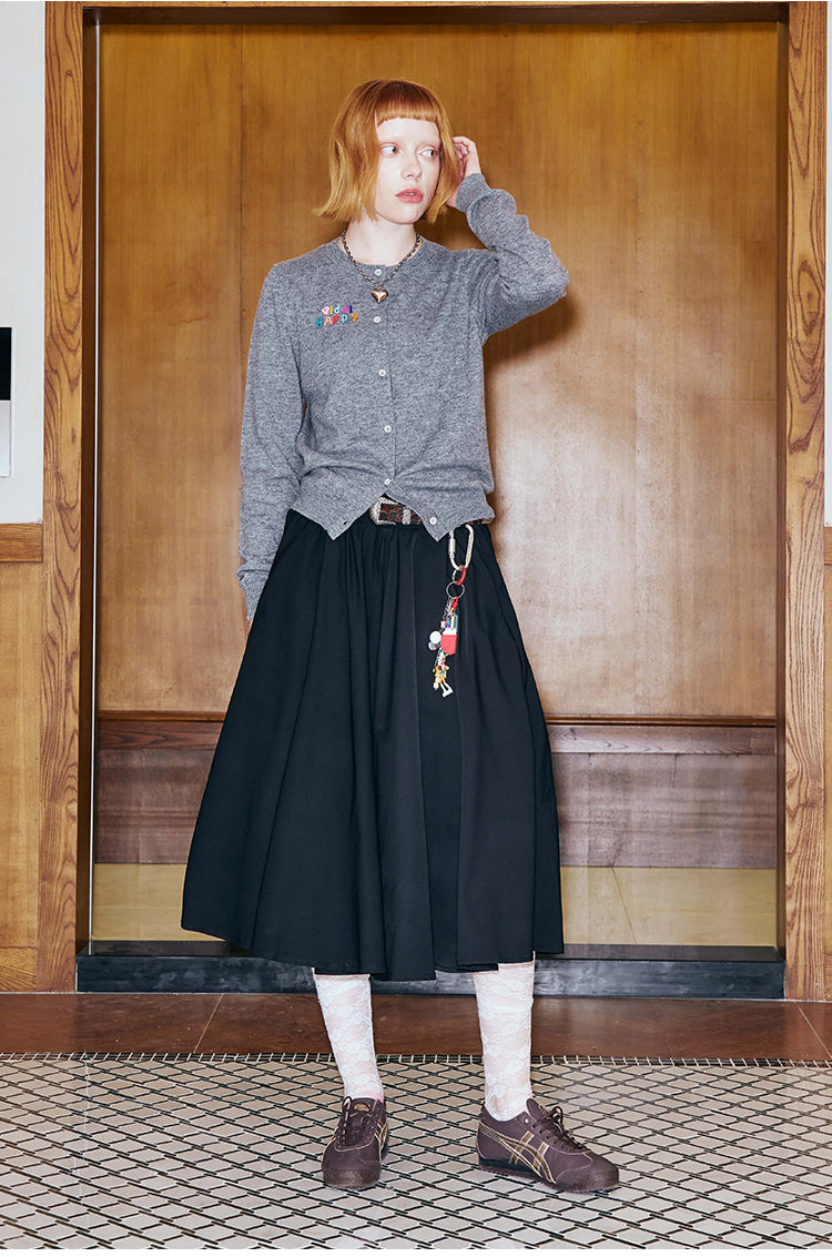 Draped Mid-Length Flared Zip Skirt