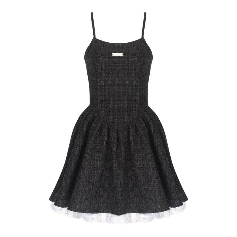 Victorian Corset-Inspired Tweed Strap Dress
