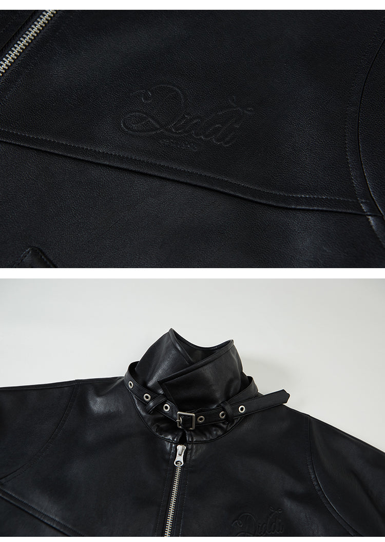 Embossed Bow Relaxed Fit Faux Leather Jacket