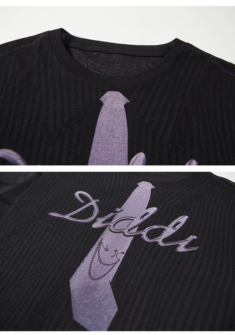 Breathable Semi-Sheer Oversize Tie Print T-Shirt