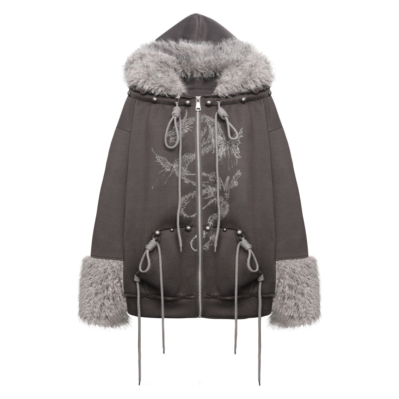 Two Way Dragon Fur Sweatshirt With Removable Hood