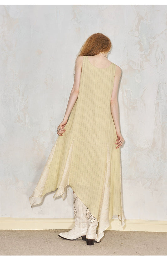 Asymmetrical Sleeveless V-Neck Dress With Long Straps