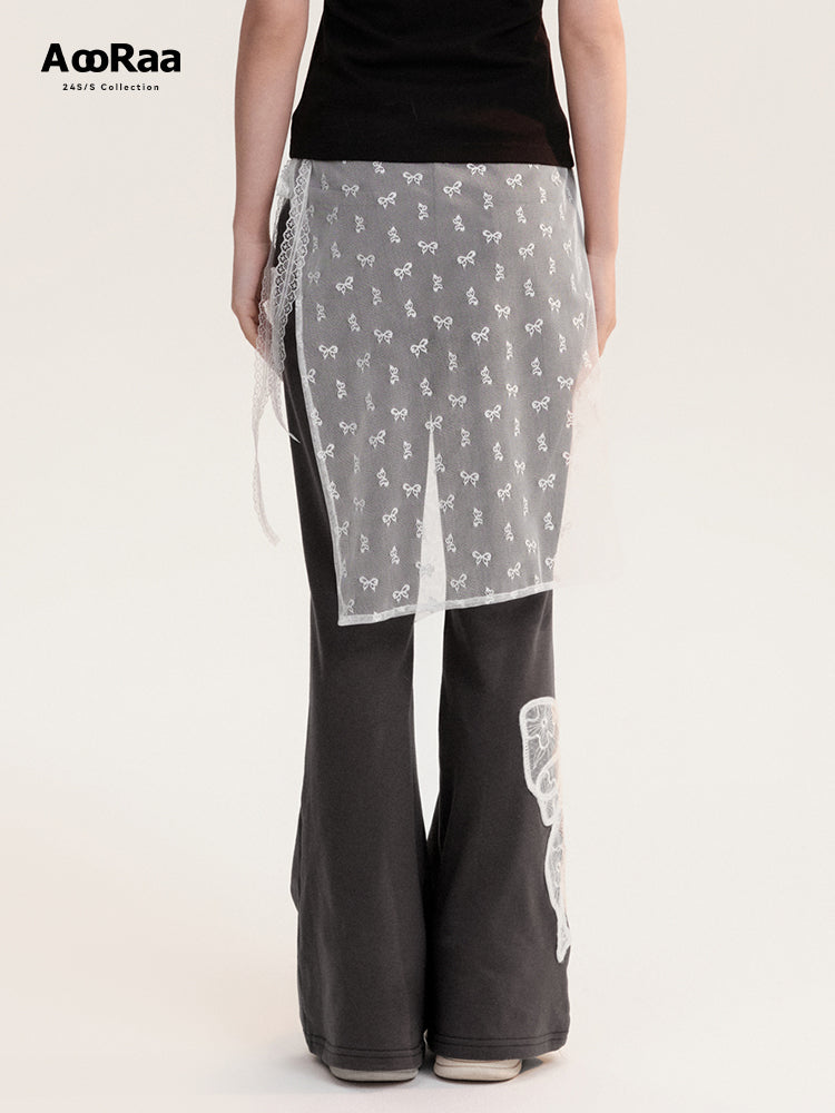 Bow Patterned Sheer Wrap Lace Apron Skirt