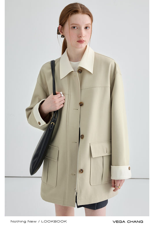Bicolor Color Block Double Closure Boxy Jacket