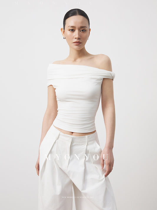 Fitted Asymmetrical Crop Top With Twisted Shoulder