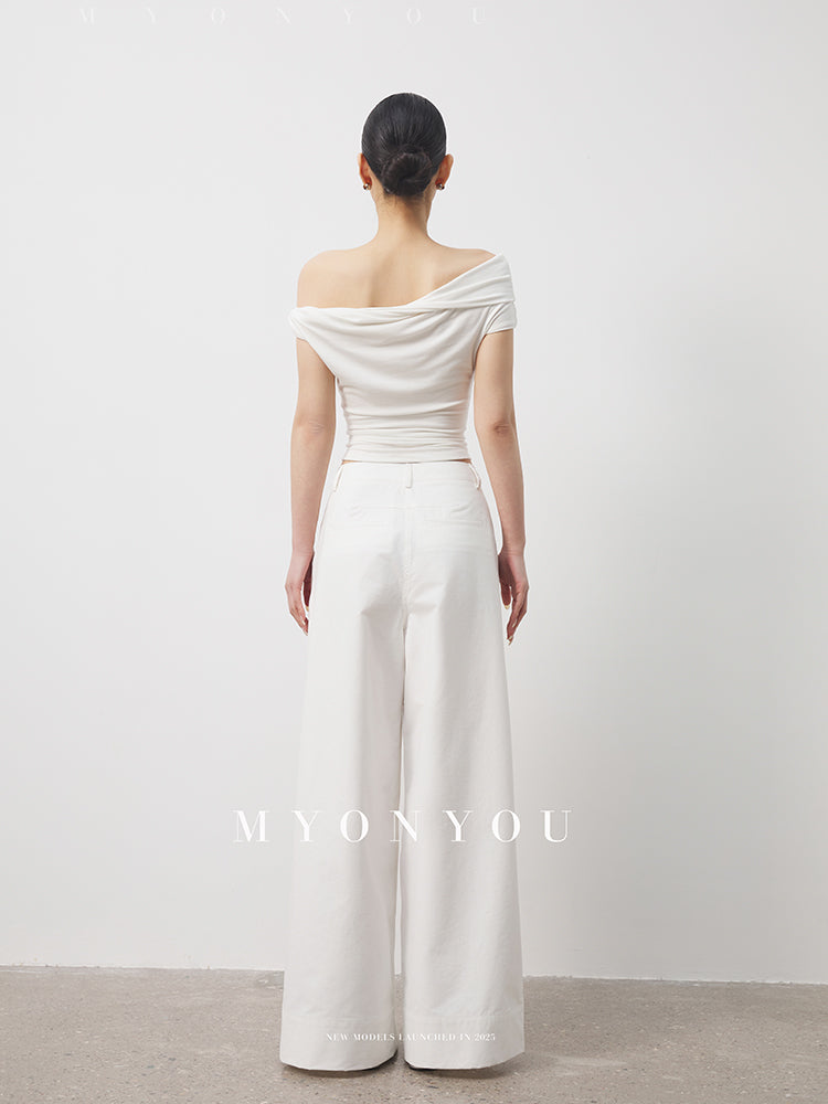 Fitted Asymmetrical Crop Top With Twisted Shoulder