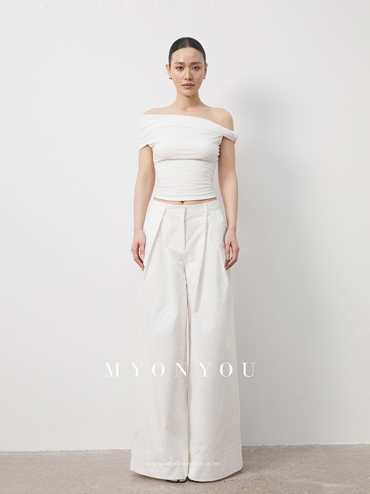Fitted Asymmetrical Crop Top With Twisted Shoulder