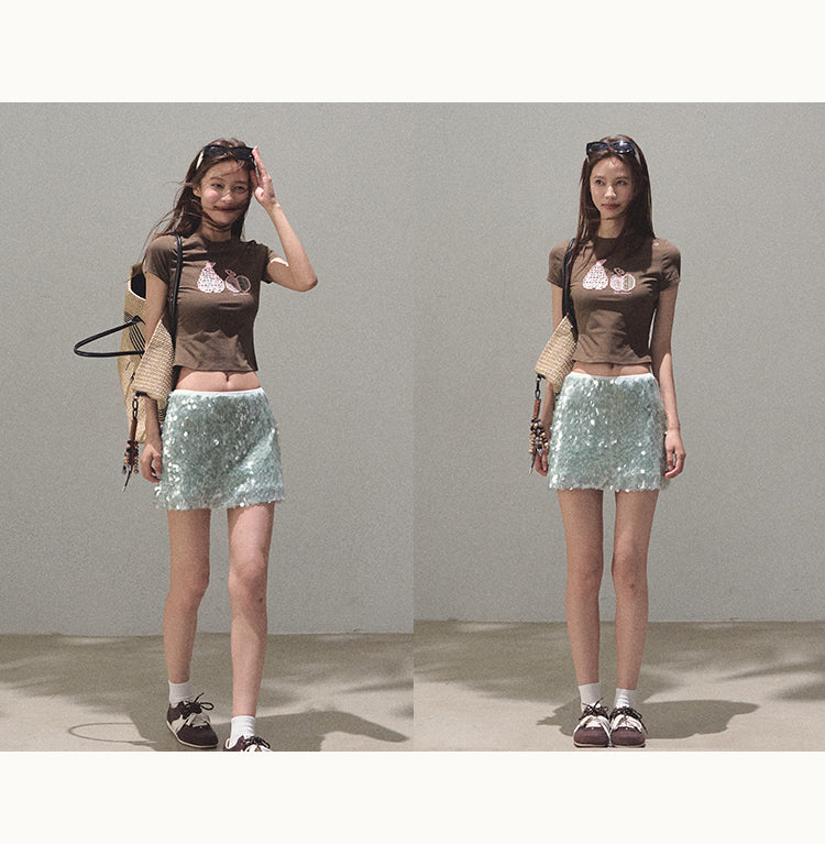 Fitted Crop Tee With Fruit Motif