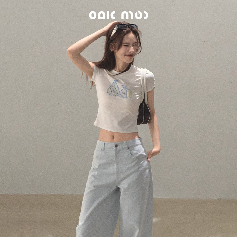 Fitted Crop Tee With Fruit Motif