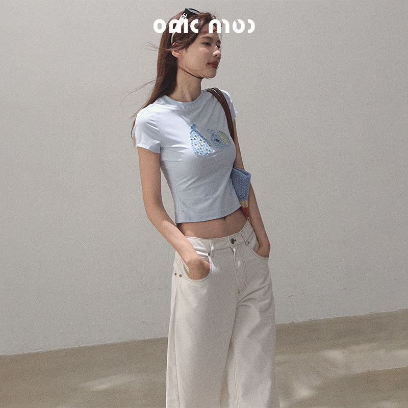 Fitted Crop Tee With Fruit Motif