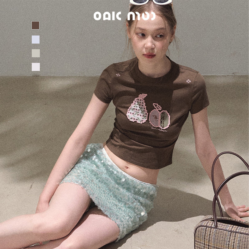 Fitted Crop Tee With Fruit Motif