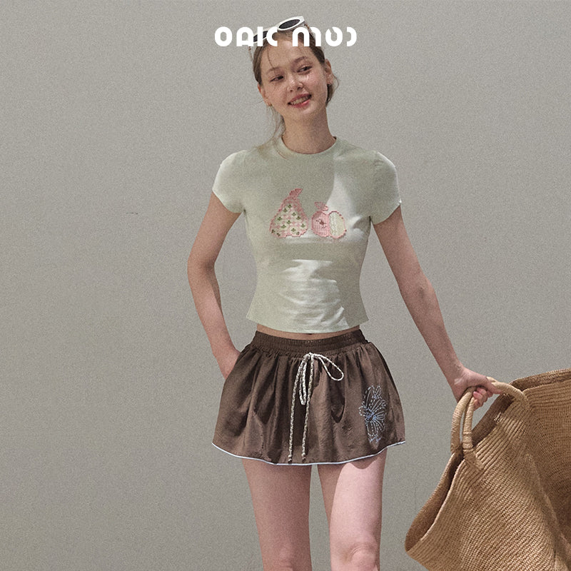 Fitted Crop Tee With Fruit Motif