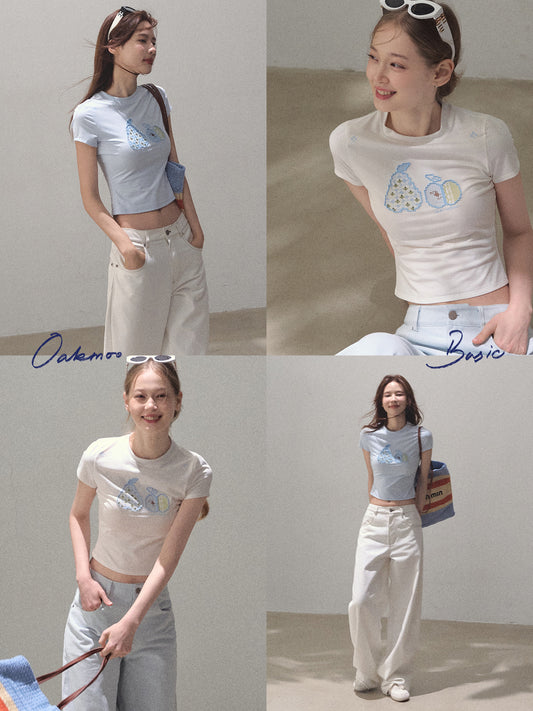 Fitted Crop Tee With Fruit Motif