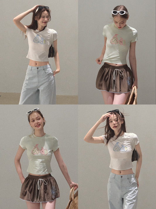 Fitted Crop Tee With Fruit Motif