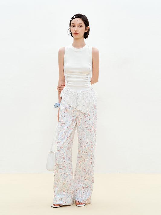 Aquatic Fish Illustration Wide-Leg Pants