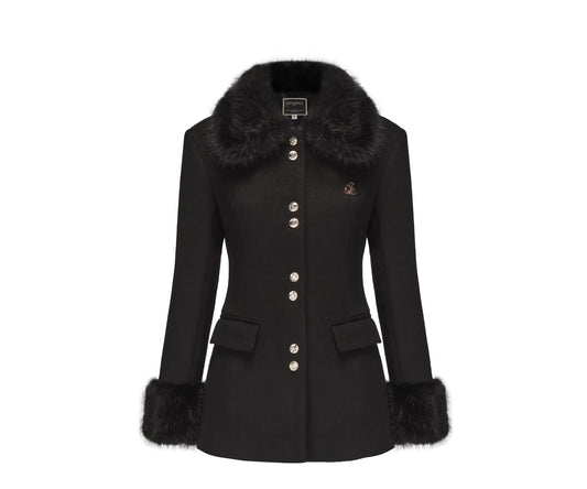 Fur Trim Wool Blend Fitted Short Jacket